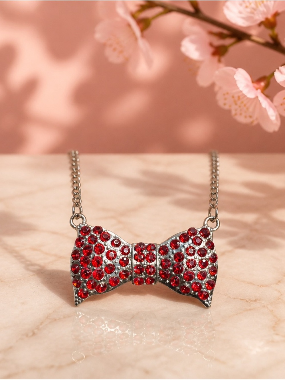Red Crystal Bow Necklace - Women's Jewelry